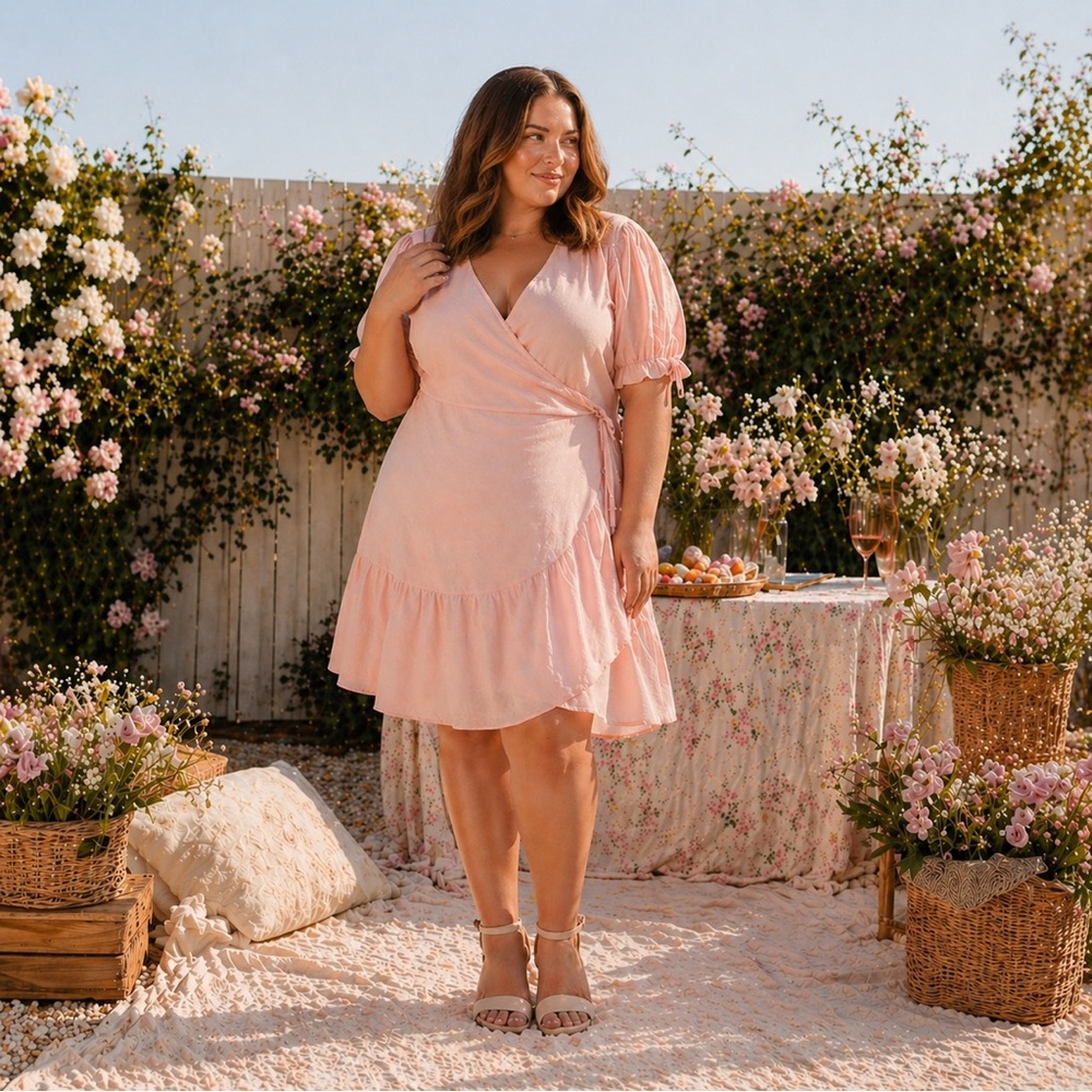 LC Lauren Conrad Blush Pink Wrap V-Neck Ruffle Mini Dress